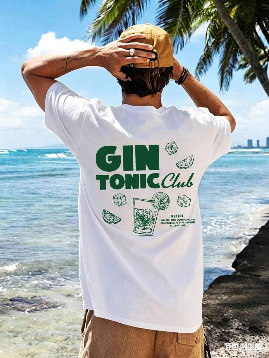 Men's Summer Fashion Versatile Ice Cube Lemon Print Crew Neck Short Sleeve T-Shirt - White - View 1