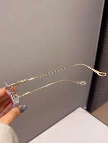 1pc Metal Rimless Rectangular Small Frame, Elegant And Sophisticated For Daily Commute, Unisex Minimalist Classic Fashion Photochromic Glasses, Lightweight And Comfortable - Gold Color Change - View 5