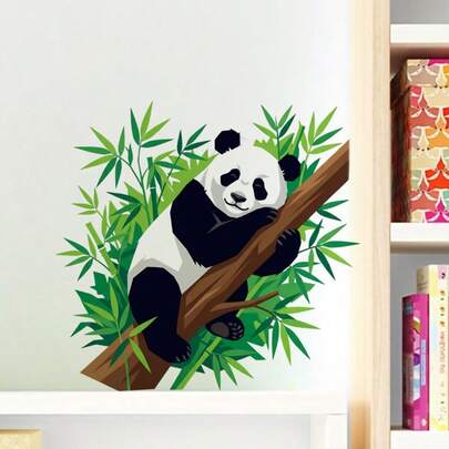1 miếng dán tường hình gấu trúc đáng yêu đang nghỉ ngơi trên cành cây với lá xanh - Miếng dán PVC có thể tháo rời, thích hợp cho phòng khách và trang trí nhà cửa, cũng phù hợp cho phòng ngủ và phòng tắm. Lắp đặt đơn giản.