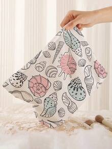 1 pieza Bolsa de cosméticos portátil, Serie Océano con estampado de concha y estrella de mar de impresión doble cara, Bolsa de maquillaje con cremallera para viajes, Bolsa de almacenamiento de artículos de tocador multifuncional - Multicolor - Ver 5