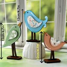 3pcs Wooden Bird Figurines, Rustic Bird Desktop Decor, Spring Decoration, Mother's Day Gift - A - View 5