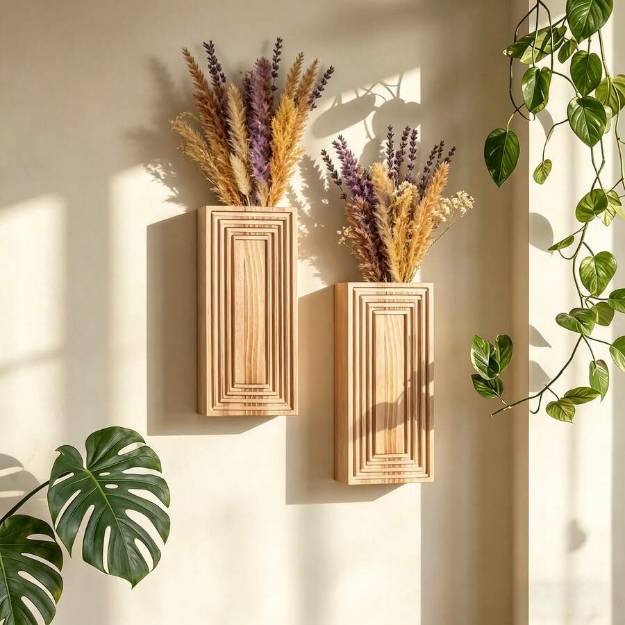 Chậu hoa treo tường bằng gỗ, cây giả trang trí trong nhà theo phong cách hiện đại Boho mộc mạc, thích hợp cho nhà ở, nhà bếp, phòng tắm, phòng khách, phòng ăn. - A - Xem 1