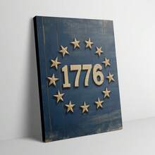 1 pieza Cartel de lienzo patriótico con diseño vintage azul del 250 aniversario de América, impresión de arte de pared para el 4 de julio, Día de la Independencia de EE. UU., minimalista 1776 bandera retro, decoración del hogar moderna para dormitorio, sala de estar, con/sin marco - A - Ver 2