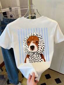 Camiseta de mujer, camiseta de manga corta con gráfico de estilo casual de calle, top de verano lindo - Blanco 8 - Ver 3