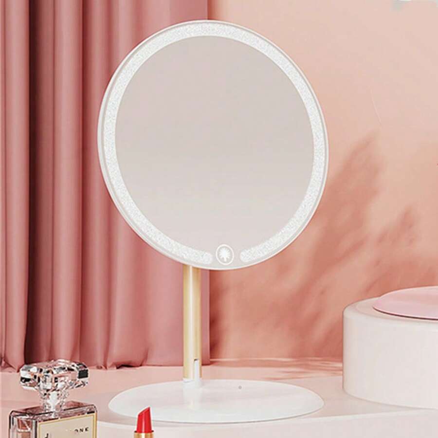 Espejo de maquillaje con luz LED, tipo de mesa, rotatorio y ajustable, espejo de luz suplementaria popular entre celebridades de internet, espejo de vestir portátil de escritorio con luz variable para el hogar - Blanco - Ver 1