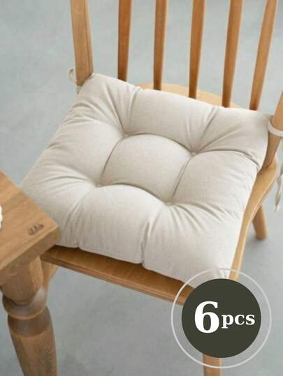 Premium Pofidik set van 6 stoelkussens 40x40 cm, speciaal gestikt, doorgestikt, met strikjes, comfortabele zitkussens