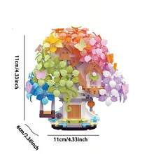 705片樱花树屋积木，多种颜色可选，手工DIY组装玩具，浪漫童话花屋，适合成人减压，桌面装饰，情人节和生日礼物 - 彩色 - 查看 3