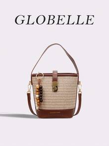 Túi xô dệt sọc cầu vồng phong cách Boho GLOBELLE, túi đeo chéo mùa hè lấy cảm hứng từ sợi raffia, tua rua hạt gỗ, lý tưởng cho kỳ nghỉ biển và sử dụng hàng ngày. - Màu Khaki - Xem 8