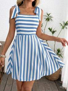 Women's Solid Color Casual Backless Camisole Mini Dress Casual Dresses For Women Cute Dresses For Women Picnic Dresses For Women Vacation Dresses Women New Arrival Dress For Women - Azul y blanco - Ver 3