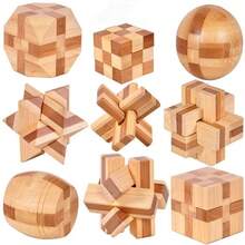 Niños adultos Ming Luban Lock 3D hecho a mano rompecabezas de matemáticas de bambú rompecabezas educativo dedo juguete cumpleaños regalo de Navidad - Bloqueo en T-HH066C - Ver 1