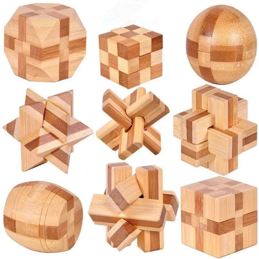 Niños adultos Ming Luban Lock 3D hecho a mano rompecabezas de matemáticas de bambú rompecabezas educativo dedo juguete cumpleaños regalo de Navidad - Bloqueo en T-HH066C - Ver 1