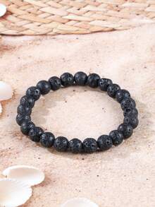 Vòng tay hạt đá dung nham phong cách cổ điển dành cho nam, giúp cân bằng năng lượng, hấp thụ năng lượng tiêu cực, bảo vệ, dùng làm máy khuếch tán tinh dầu, trang sức chữa lành tâm linh bằng pha lê, phù hợp cho cả nam và nữ. - màu đen - Xem 6