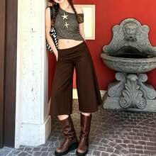 Women Fold Over Lounge Capris Wide Leg Cropped Flowy Gaucho Pants Comfy Casual Yoga Coluttes Pajama Bottom - Cocoa - Xem 1