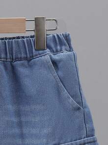 Tween Boys' Casual Denim Pocket Print Short Sleeve T-Shirt And Cargo Shorts 2 Pieces Set, Spring/Summer - Baby Blue - View 6