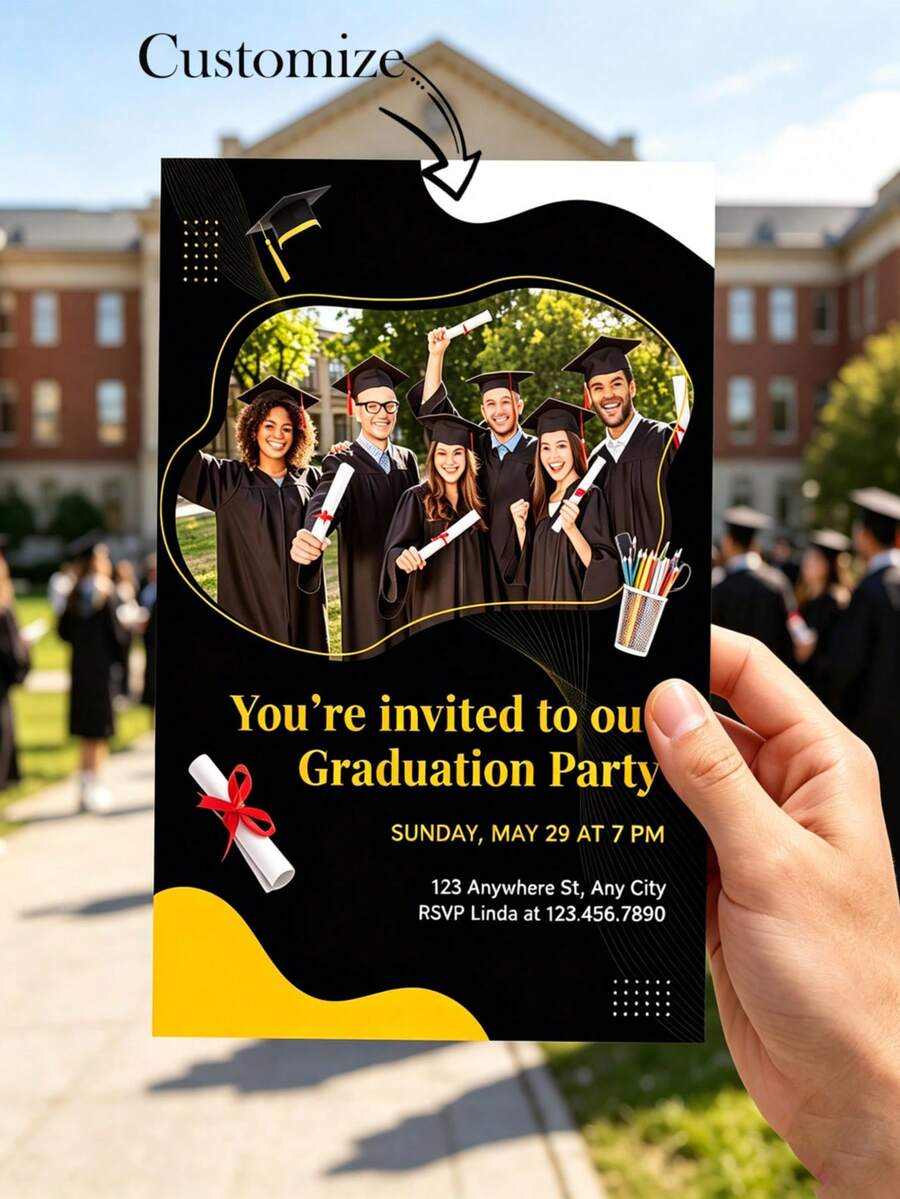 Customized Graduation/Wedding Cards, Customized Table Cards, Customized Menus, Customized Invitations, Customized Postcards, Customized Gift Tags, Customized Thank You Cards, Customized Message Cards, Customized Invitations, Restaurant, Party, Gifts, Party Supplies, Christmas, Valentine's Day, Mother's Day, Thanksgiving, Chinese New Year, Ramadan - Graduation Season Invitation - View 1