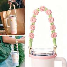 1pc Floral Water Bottle Handle Strap, Adjustable Universal Cup Holder, Cup Accessory, Water Bottle Lanyard, Water Bottle Decoration, Suitable For 20 To 40 Oz Sports Cups, Suitable For Fitness, Camping And Outdoor Activities - Flower Handle - View 4