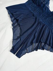 Mono de lencería sexy con parches de encaje para mujer de talla grande - Azul Marino - Ver 5