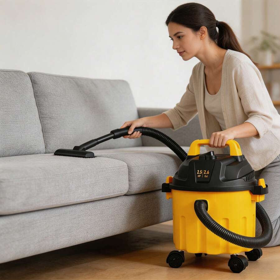 Wet Dry Vac, 2.6 Gallon, 2.5 Peak , 3 In 1 Portable Shop Vacuum With Blowing Function, Attachments Storage, Perfect For Cleaning Floor, Upholstery, Gap, Car, Black/Yellow, ETL Listed - US A Type Plug(110-127V) - View 1