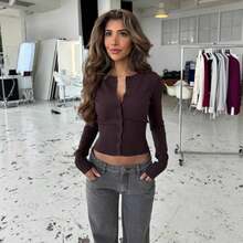 Knitted Long-Sleeve Cardigan, New Autumn And Winter Slim-Fit Knit Base Shirt Sweater For Women - Coffee Brown - View 2