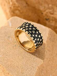 1pc Stainless Steel Vintage Five Pointed Star Pattern Men's Ring Hip Hop Jewelry Gift - Pentagram - View 12