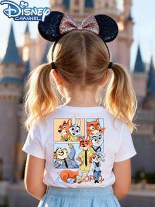 A Cute, Fresh, And Stylish Disney Baby Round Neck T-Shirt Featuring Zootopia Nick And Judy Designs. It Is An Ideal Choice For Daily Dressing, Holiday Leisure, Outdoor Exploration, Campus Life, And Shopping Trips. As A Must-Have Item For Summer, It Is Also An Excellent Disney Gift For Girls And Boys. - trắng - Xem 2