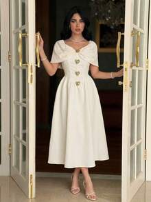 Women Long Dresses - Apricot - View 1