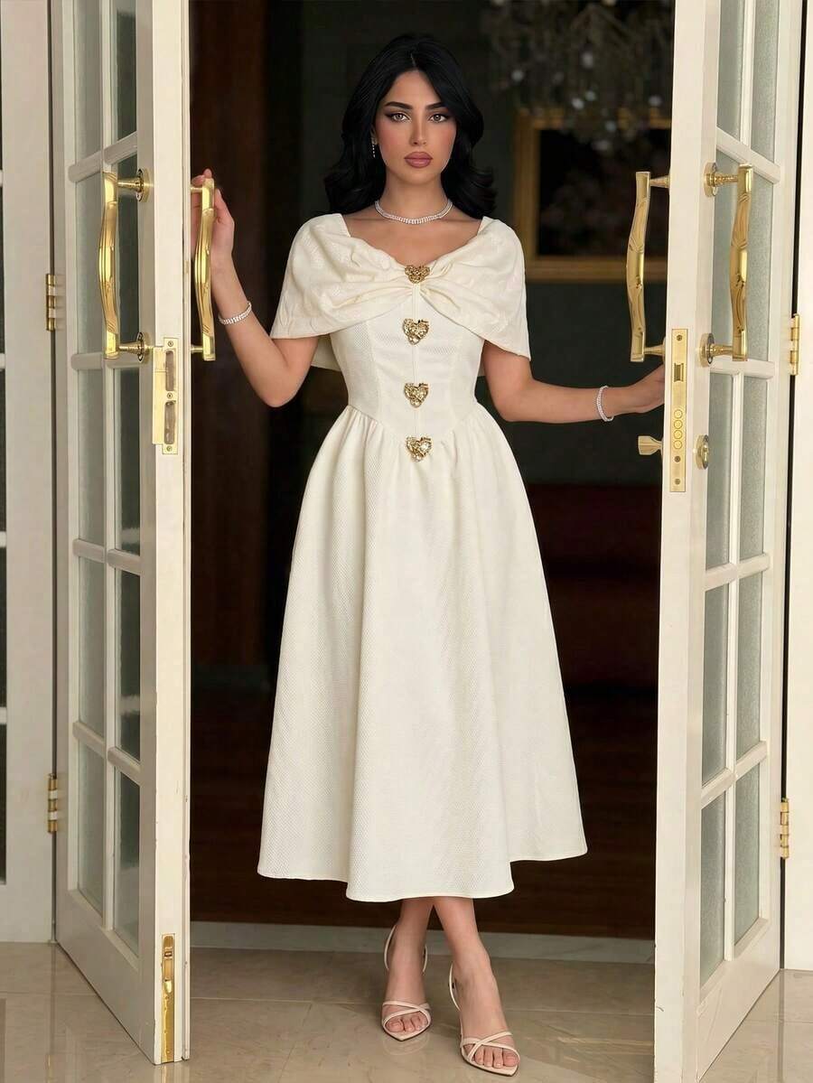 Women Long Dresses - Apricot - View 1