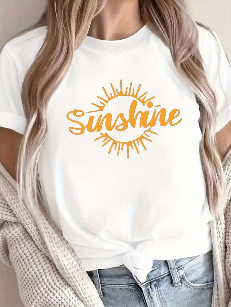 Women's 1pc Vintage Sky Print T-Shirt - Short Sleeve Round Neck Loose Fit Blouse, Washable Summer Casual And Spring/Autumn Outfit With Retro Cloud And Airplane Design, Non-Stretch Comfortable Top For Casual Wear - 白色 - 查看 1