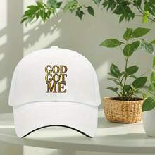 Men's Adjustable Snapback Baseball Cap With "GOD GOT ME" Golden Lettering - Lightweight Polyester Breathable Sun Hat, Black & Golden Retro Style, All- - Black - View 2
