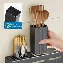 Soporte de pared para cuchillos de acero inoxidable, organizador de utensilios sin taladro, estante de almacenamiento de cocina para ahorrar espacio en la encimera - 30 cm - Negro - Ver 4