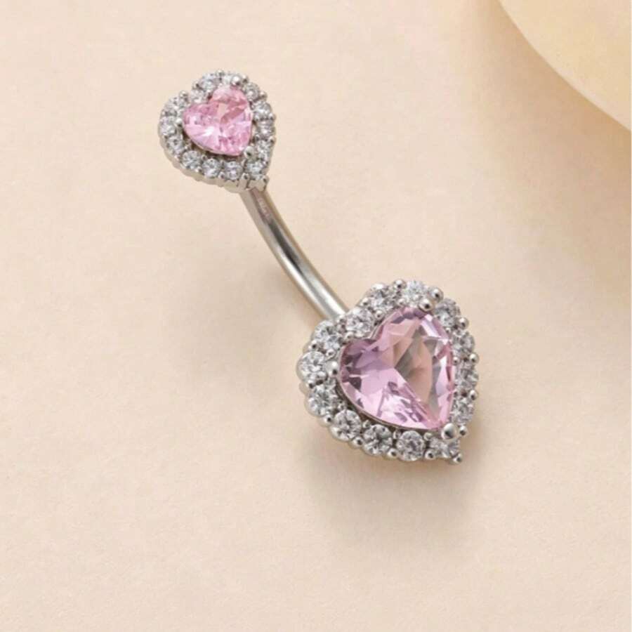 1件大号粉色心形锆石不锈钢肚脐穿孔饰品礼品 - 彩色 - 查看 1