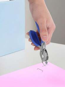 1pc Portable Mini Office Stapler, Disassembly Machine Stationery Tool, Staple Remover, Ergonomic (Pink And Blue) - A - View 7