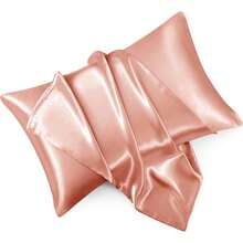 Light Blue Satin Pillowcase Standard Set Of 2 With Envelope Closure,Light Blue Silk Pillowcase For Hair And Skin (20x26) - Rose Gold - View 12