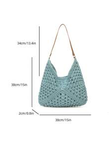 Dedoo Handmade Woven Grandma Plaid Large Capacity Tote Bag For Women - Blue - View 6