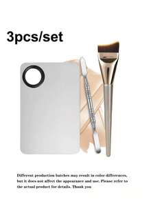 3 Peças Conjunto de Paleta de Maquiagem, Inclui Pincel para Base (Pincel de Base de Ponta Plana), Paleta e Espátula de Aço Inoxidável, Mistura Facilmente Produtos Líquidos e Cremosos para uma Maquiagem Impecável | Cerdas de Náilon de Alta Densidade, Cabeça de Pincel Ultrafina, Cria um Visual de Maquiagem Uniforme - Prata - Visão 10