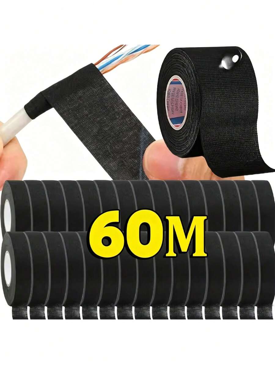 Băng keo vải điện màu đen chịu nhiệt, dài 15/30/60 mét, dùng để cách điện bó dây điện, bọc dây điện ô tô, đường kính 9/15/19/25mm, chống thấm nước.
