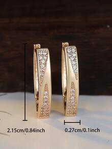 Vanel 1 Pair Luxury Cubic Zirconia Inlaid Geometric Pattern Gold Earrings, Fashionable Earring Design, Stylish Jewelry For Women, Elegant Gift - Golden Yellow-white - View 5
