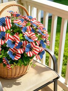 Red White Blue Artificial Eucalyptus & Violet Flowers For July 4th Independence Day Decor, FauxFlowers ,Faux Plants, Home Decor, Wedding Decorations, Wedding Accessories, Bedroom Ornaments, Table Centerpieces, Gifts For Best Friends, Room Decor - Multicolor - View 9