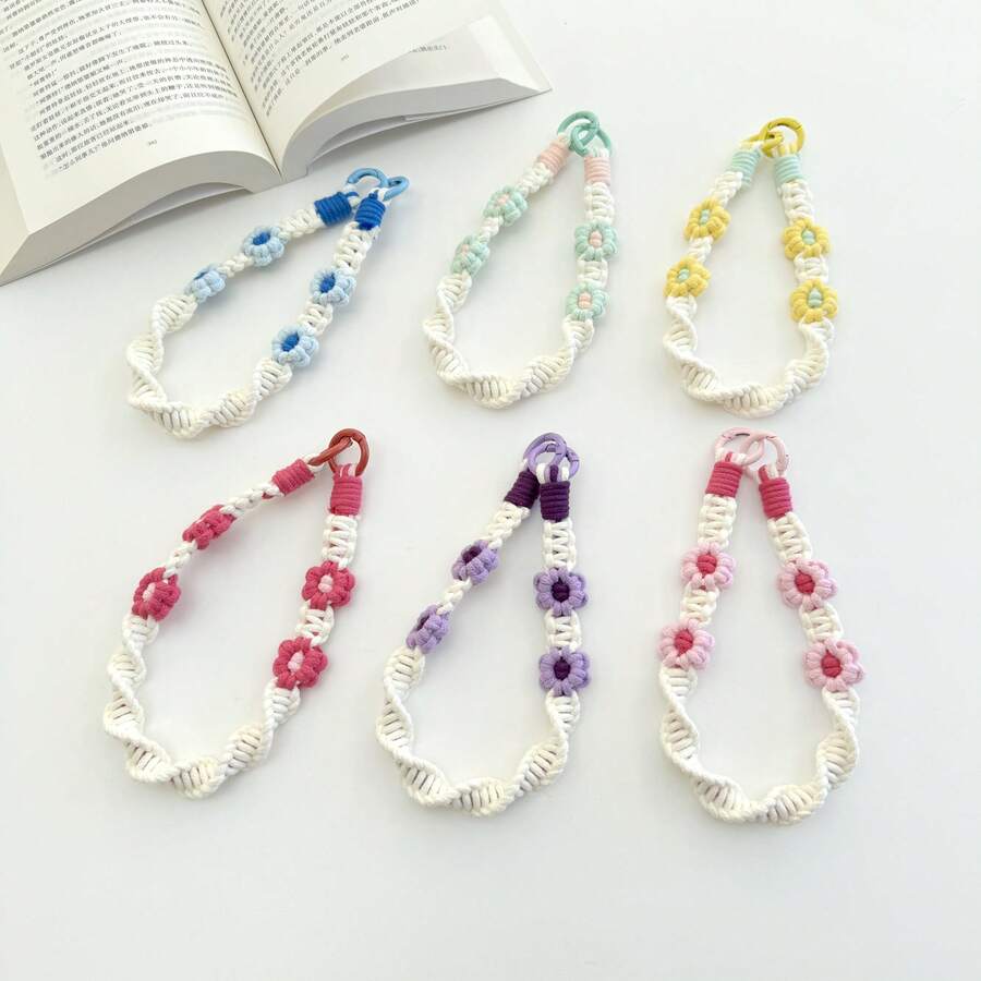 1pc Macrame Handmade Floral Keychain, Daisy Flower Phone/Key Chain, Dopamine Color Series Water Bottle/Bag Strap - View 1