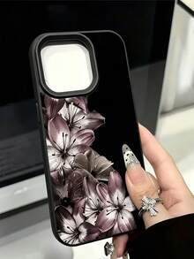 1个中国风深紫色百合花手机壳，时尚荔枝纹理防滑耐用保护套，全包式TPU材质，兼容 17/17Pro/17ProMax/16/16Pro/16ProMax/15/15Pro/15ProMax/14/13/12/11 - 黑色 - 查看 2