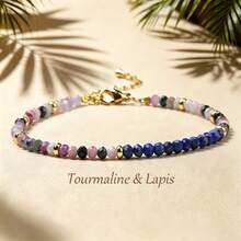1 chiếc vòng tay điều chỉnh được, làm từ các hạt đá tự nhiên 2x4mm như Beryl, Lapis Lazuli, Amethyst, Garnet, vòng tay hạt nhỏ tinh tế, phù hợp cho phụ nữ đeo hàng ngày, món quà tuyệt vời dành cho bạn bè và mẹ. - Nhiều màu - Xem 5