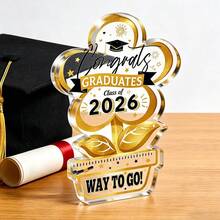 2026届毕业生祝贺花卉亚克力牌匾，金色和黑色桌面装饰，学生毕业纪念礼物，“干得好！”亚克力支架，适用于家庭和办公室，毕业派对装饰，理想的毕业礼物，轻巧可爱的毕业纪念品 - 花朵形狀 - 查看 1