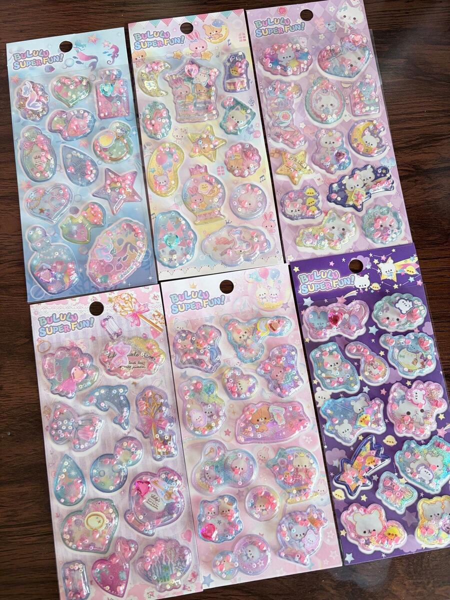 6张可爱3D香水摇摇乐贴纸,萌萌的动物闪粉立体贴纸,适用于日记本、相册、水瓶和手机壳装饰 - 彩色 - 查看 1
