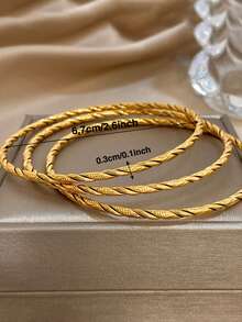 18K Gold Plated Stainless Steel Elegant Wavy Twisted Rope Bangle Bracelet Set, Casual Jewelry For Women Ladies, Summer Bohemia Beach Jewelry, Vacation Season, Gifts For Mom, For Daily Party Dates Gala Wedding Valentine Anniversary Music Festival Christmas, Dates, Easter Day - Multicolor - View 4