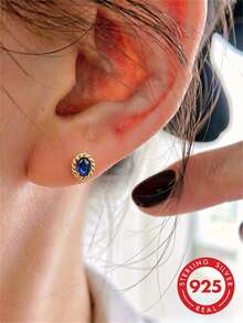 GAGAFEEL 1 Đôi bông tai thời trang, đa năng, làm từ bạc sterling S925 cao cấp, đính đá Zirconia màu xanh dương, kiểu dáng retro, phù hợp cho phụ nữ đeo hàng ngày khi đi làm hoặc dự tiệc. - JWCE10921 - Xem 1