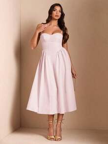 Elegante vestido largo sin mangas con manga abultada para mujer, adecuado para citas diarias, salidas, discotecas, fiestas, temporada de otoño - Rosa coral - Ver 7