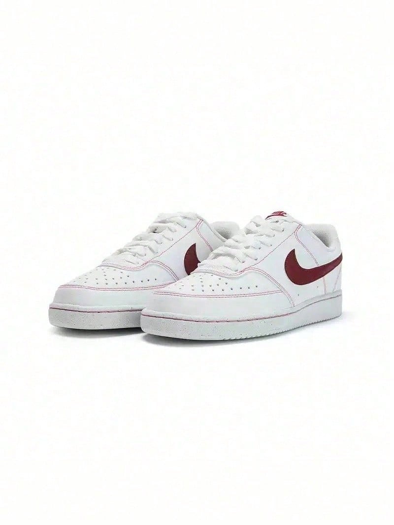 Nike Women's COURT VISION Retro Casual Sneakers - White/Red - View 1
