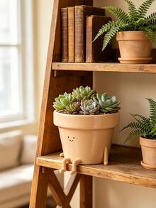 Smiling Face Planter: Unique Smiling Face Shaped Succulent Plant Pot, With Drainage Hole At The Bottom, An Interesting And Unique Succulent Plant Pot, Suitable For Indoor And Outdoor Decoration - A - View 3