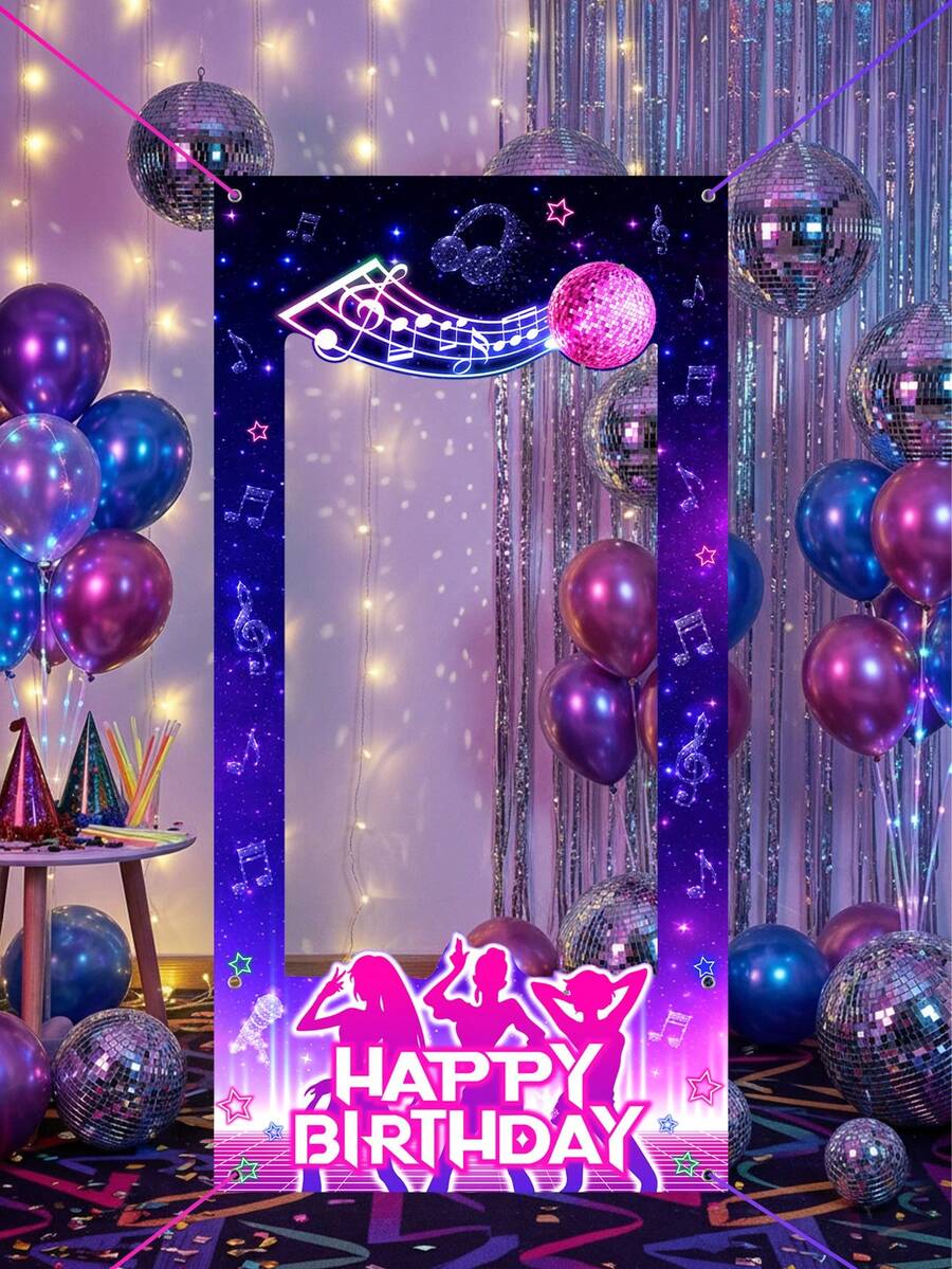 1件生日快樂照片背景布 音樂主題裝飾背景 生日橫幅 攝影道具 生日背景 生日派對裝飾 生日派對用品 嬰兒派對用品 性別揭曉裝飾 攝影工作室道具 新生兒生日派對照片裝飾 嬰兒洗禮裝飾