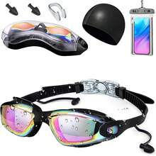 Goggles Natación, Kit de Gogles Adulto Natacion 5 en 1, snatacion Mujer Hombre, Natacion Con Tapones Oidos, Pinza Nasal, Bolsa Impermeable para Celurares y Gorro de Natación - ROSA - Ver 10